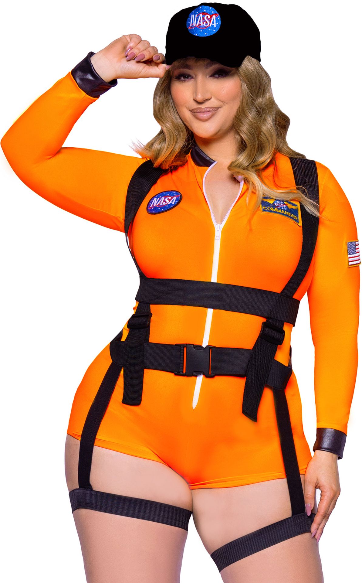 Sexy plus size oranje ruimte outfit