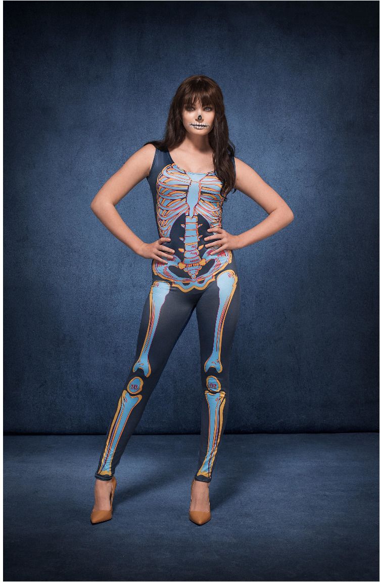 Sexy skelet catsuit blauw