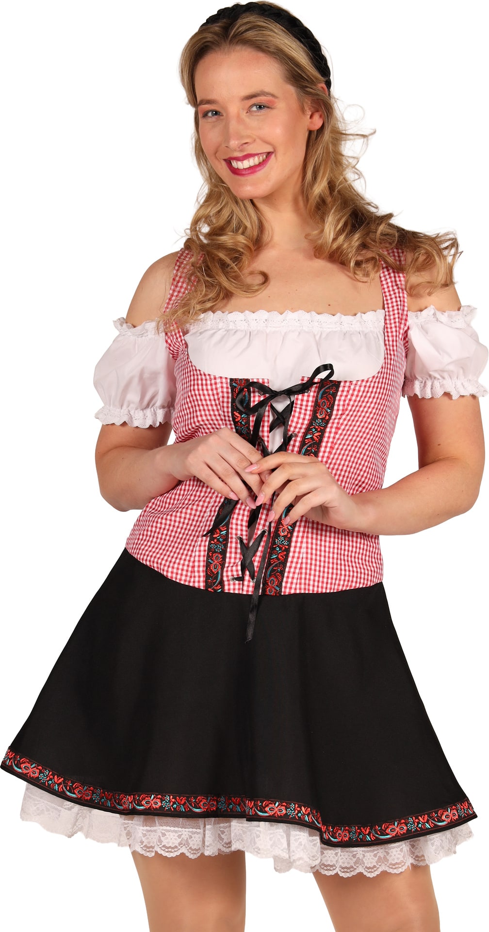 Sexy Tiroler Jurkje Rood Wit met Petticoat Dames
