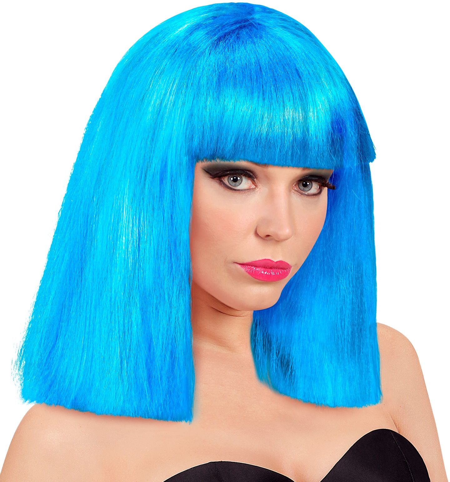 Showgirl pruik azuur blauw