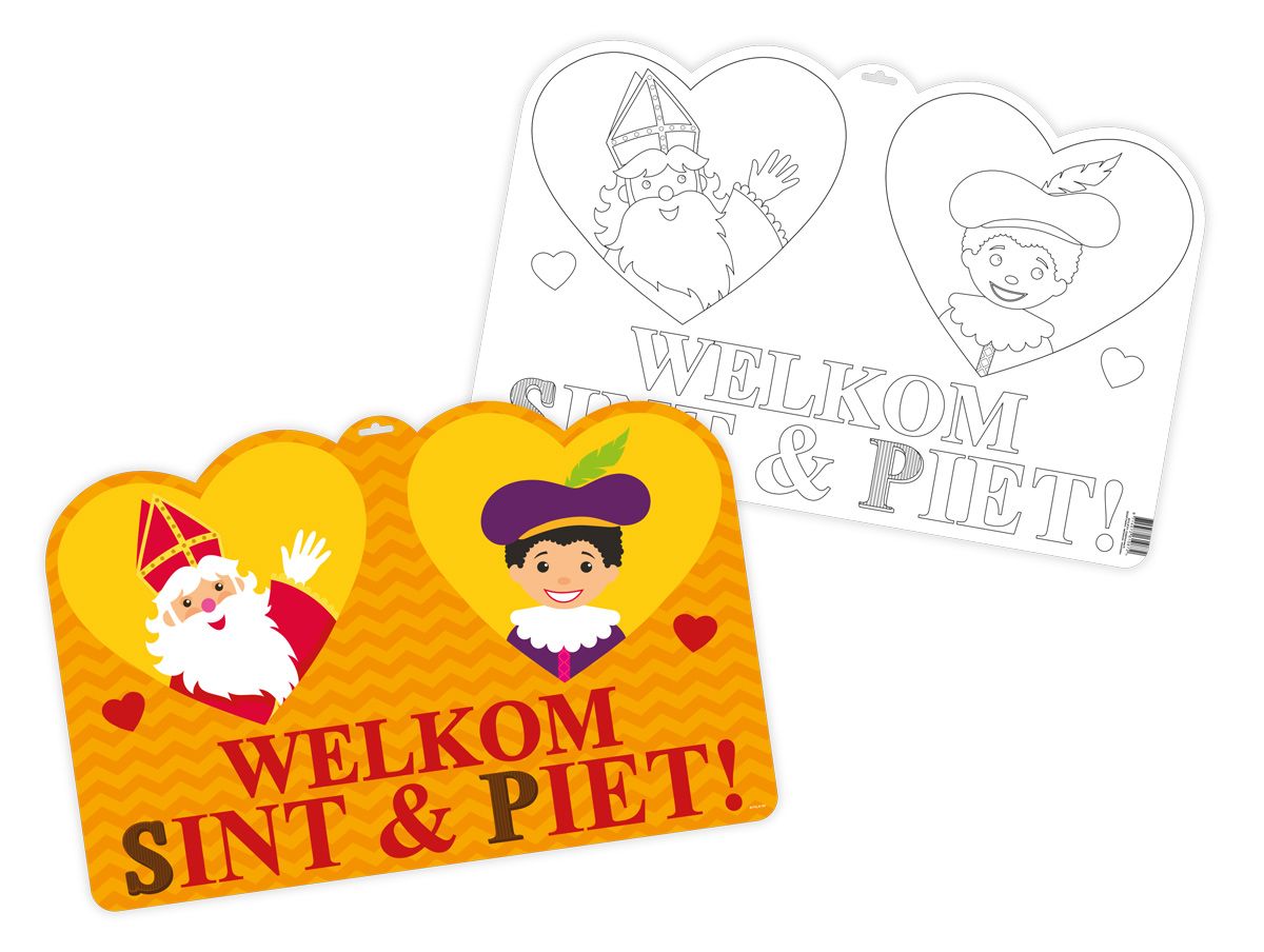 Sinterklaas en piet kleurplaat deurbord