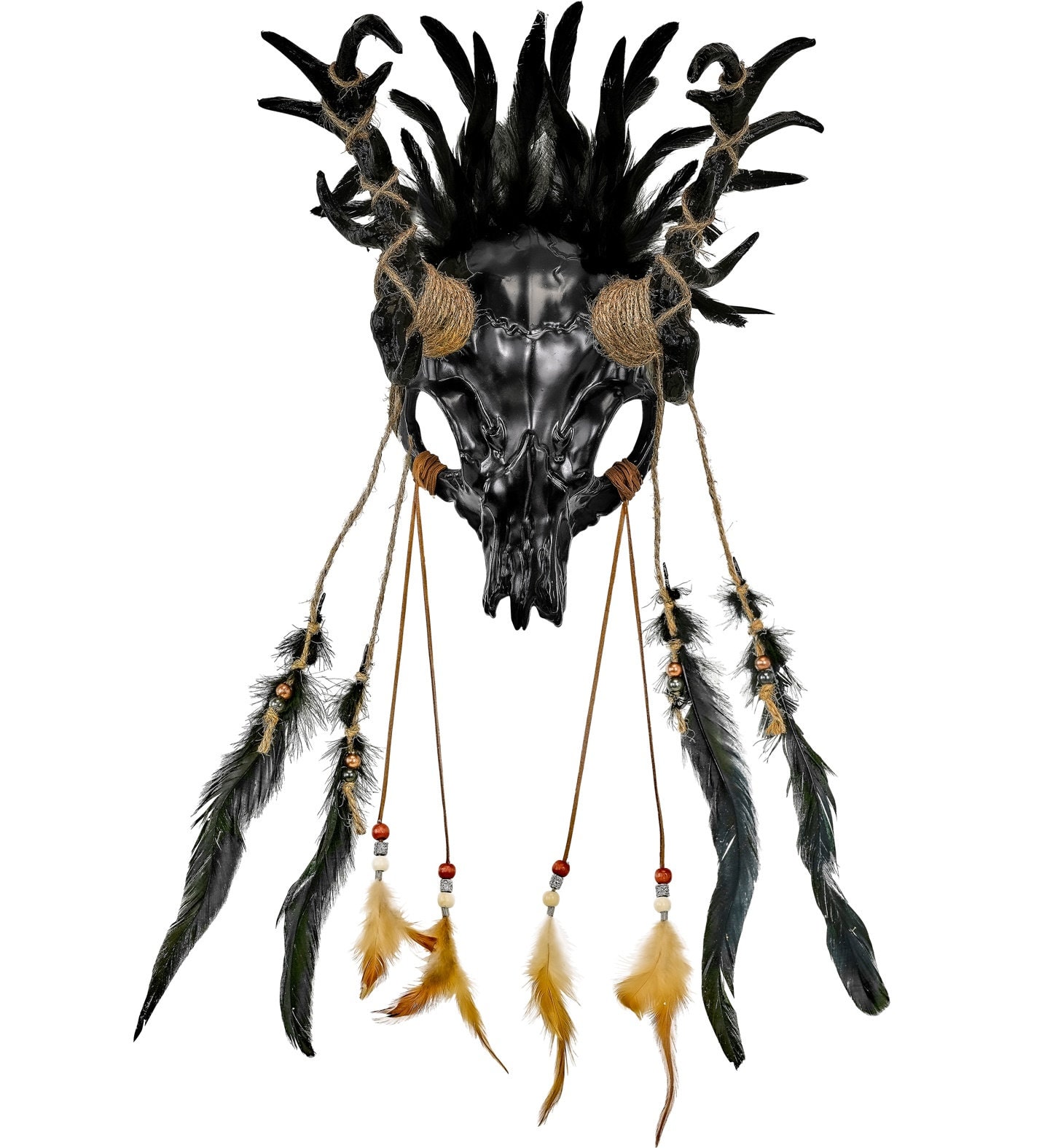 Sjamaan Masker Stier Zwart met Veren