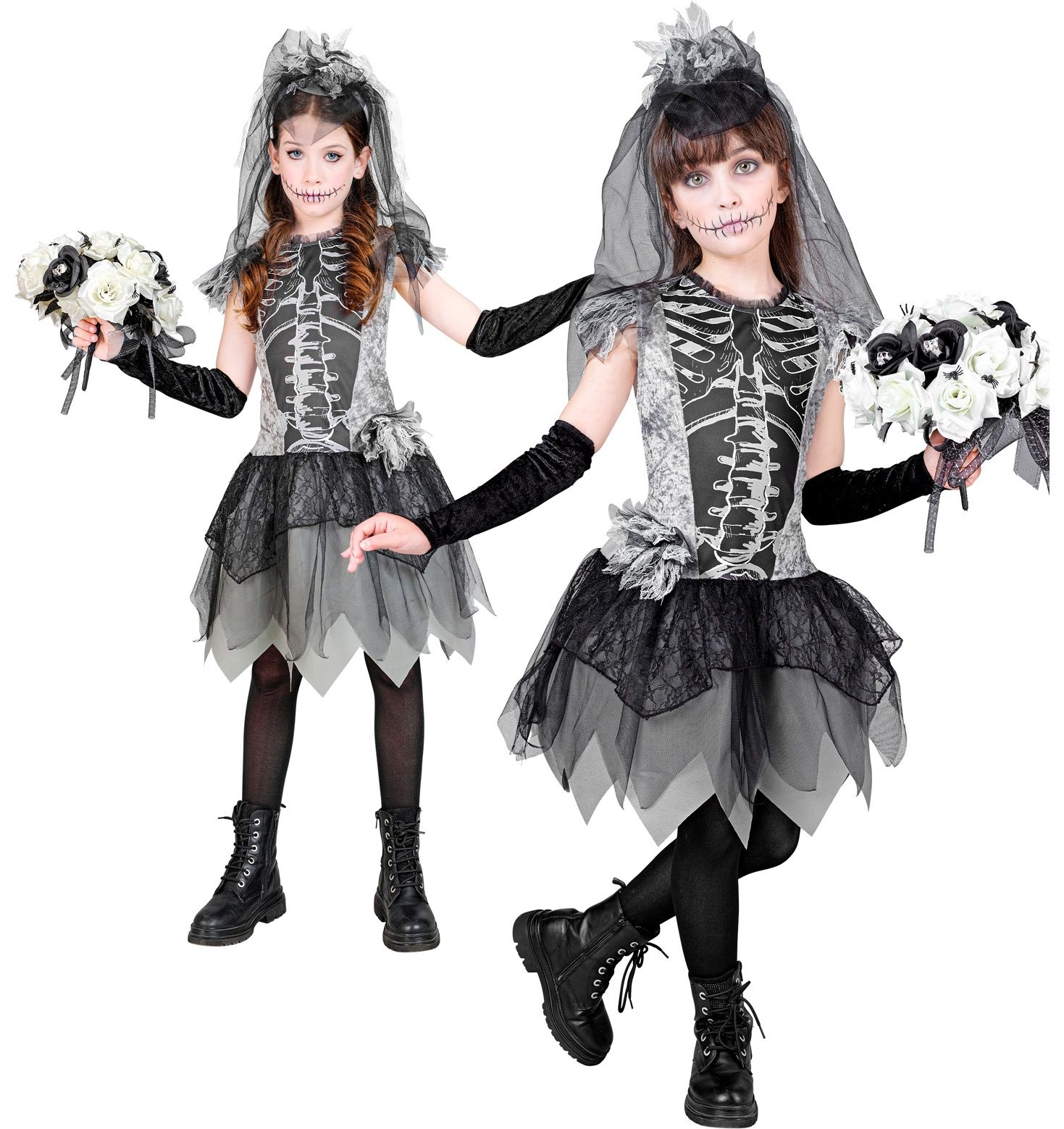Skelet bruid halloween jurkje kind