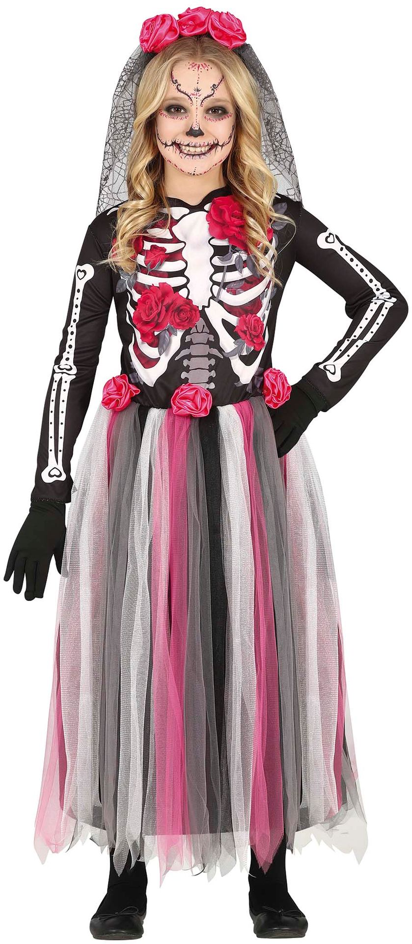 Skelet outfit meisje met rozen