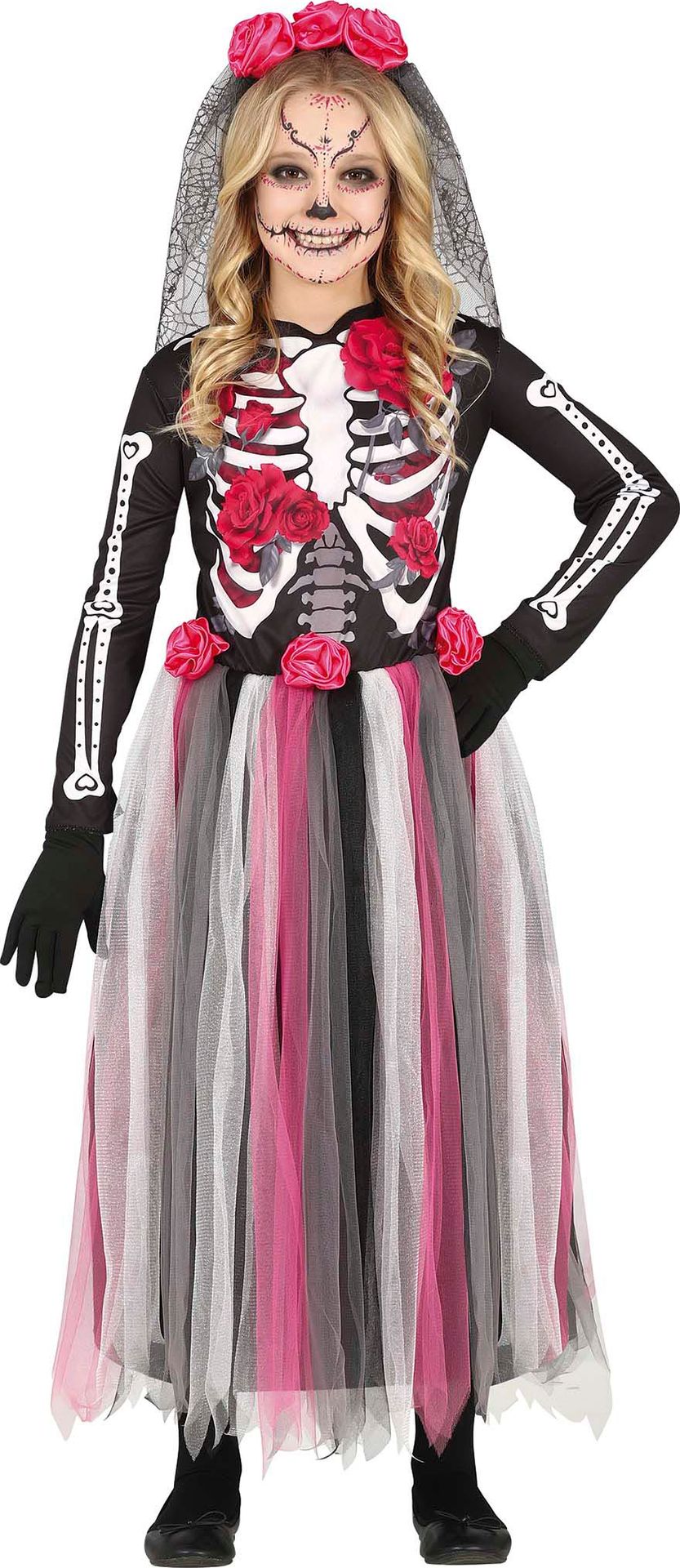 Skelet outfit meisje met rozen