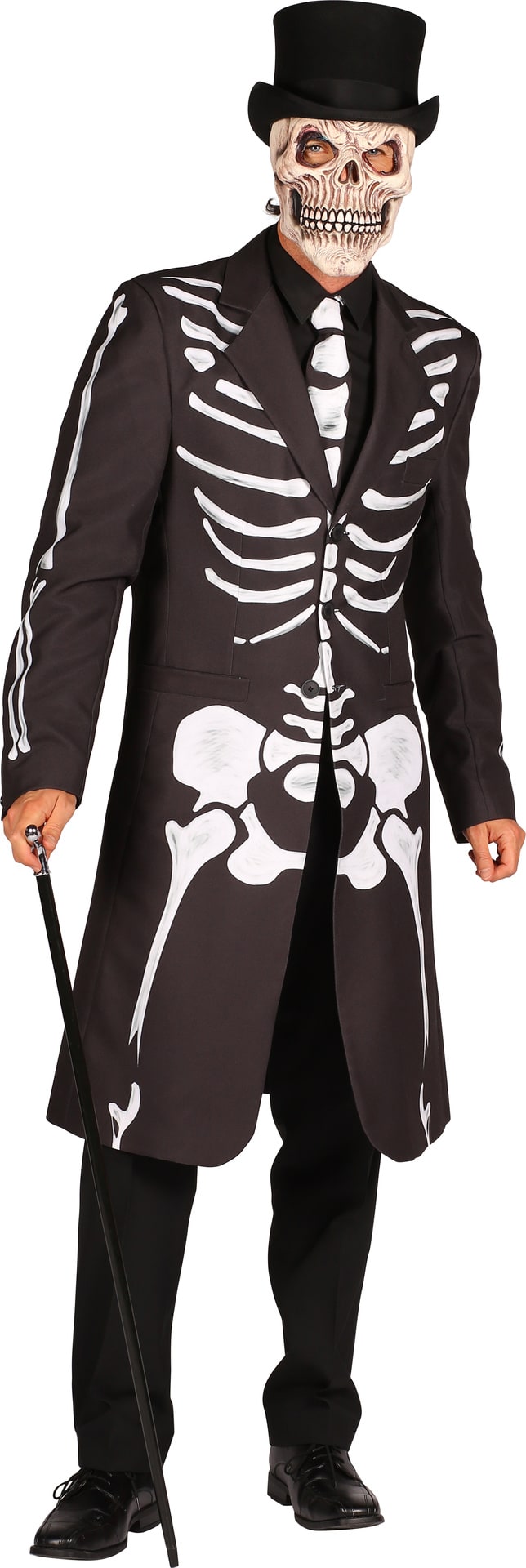 Skelet Pandjesjas Heren Zwart met Stropdas Halloween