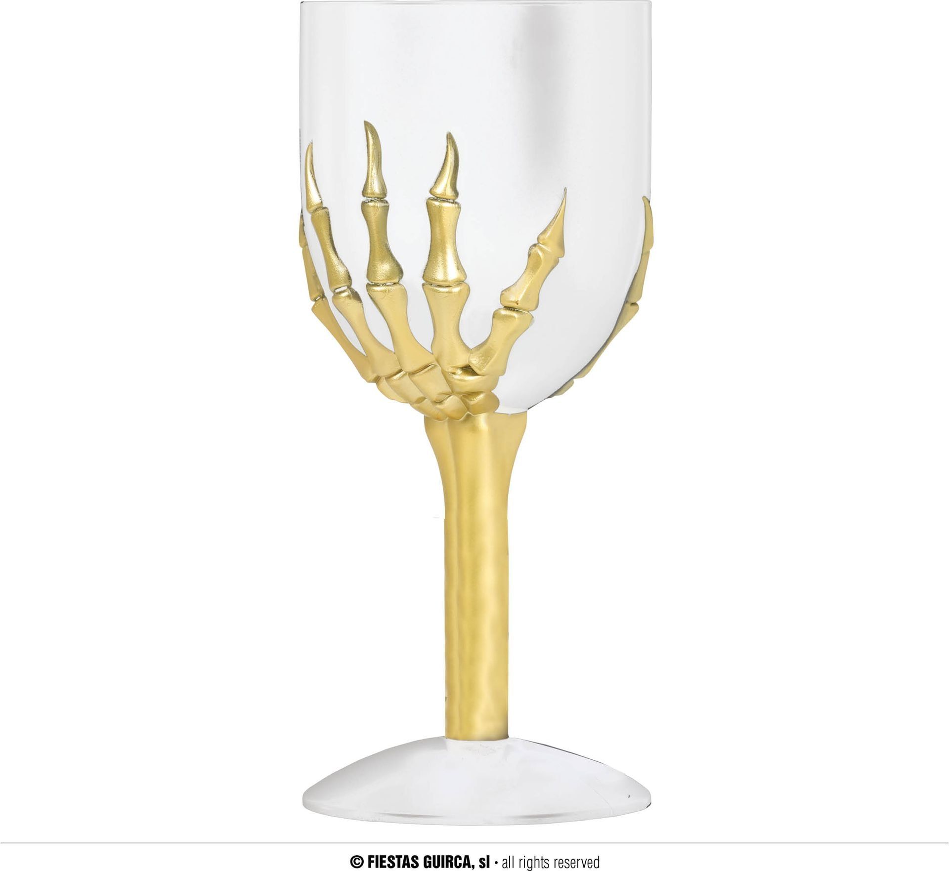 Skelethand wijnglas wit/goud 18 cm halloween