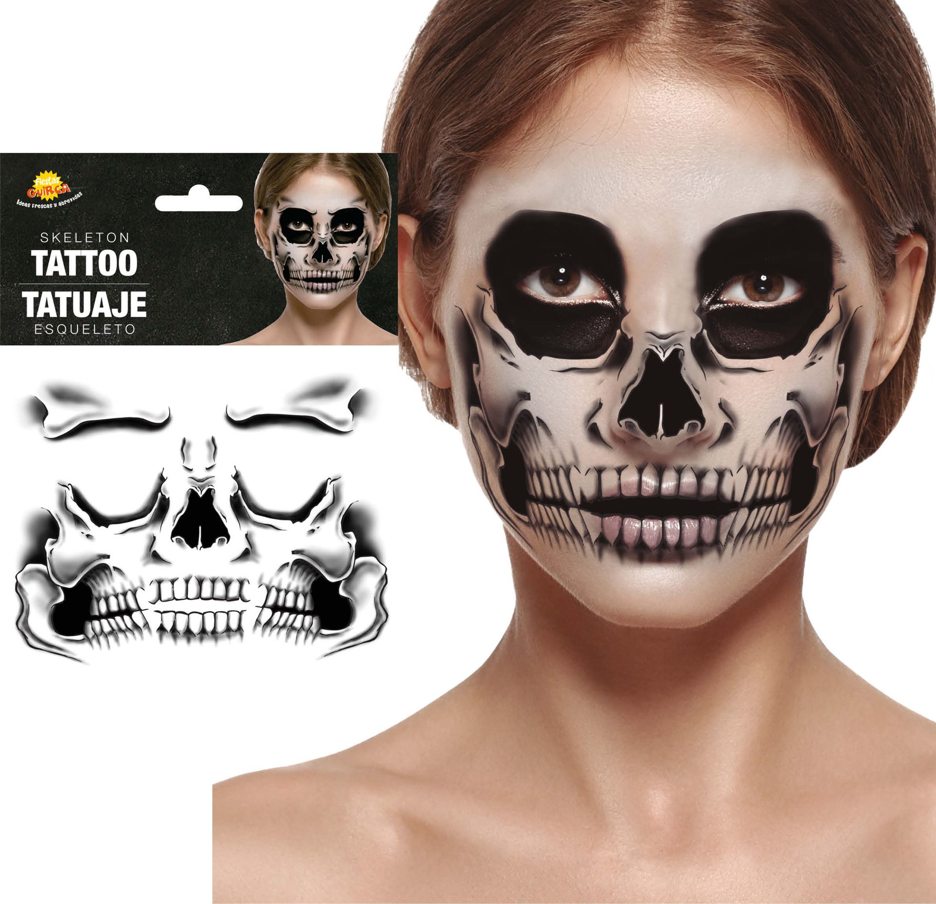 Skeletten doodskop gezichtstattoo