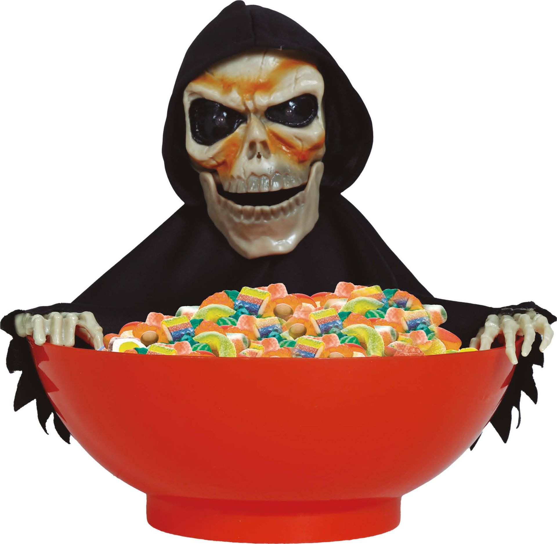 Snoepkom met skelet decoratie met verlichting, geluid en beweging 24 x halloween