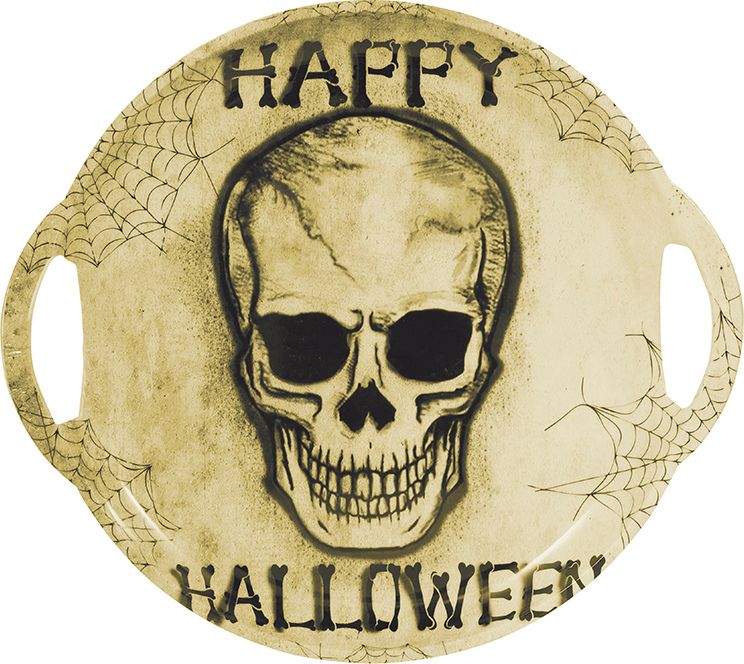 Snoepschaal doodshoofd met handvaten 30 cm halloween