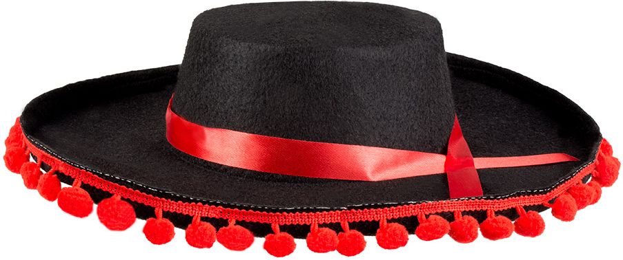 Spaanse flamenco hoed met rode bollen