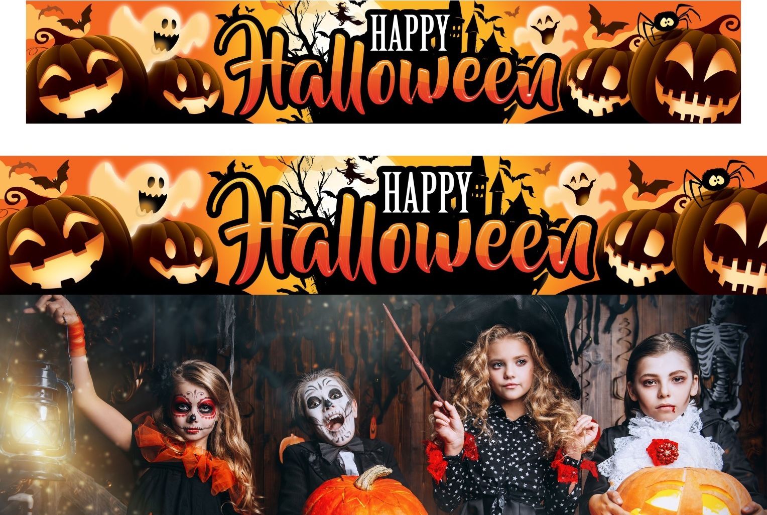 Spandoek oranje pompoen 'Happy Halloween' 290 x 50 cm