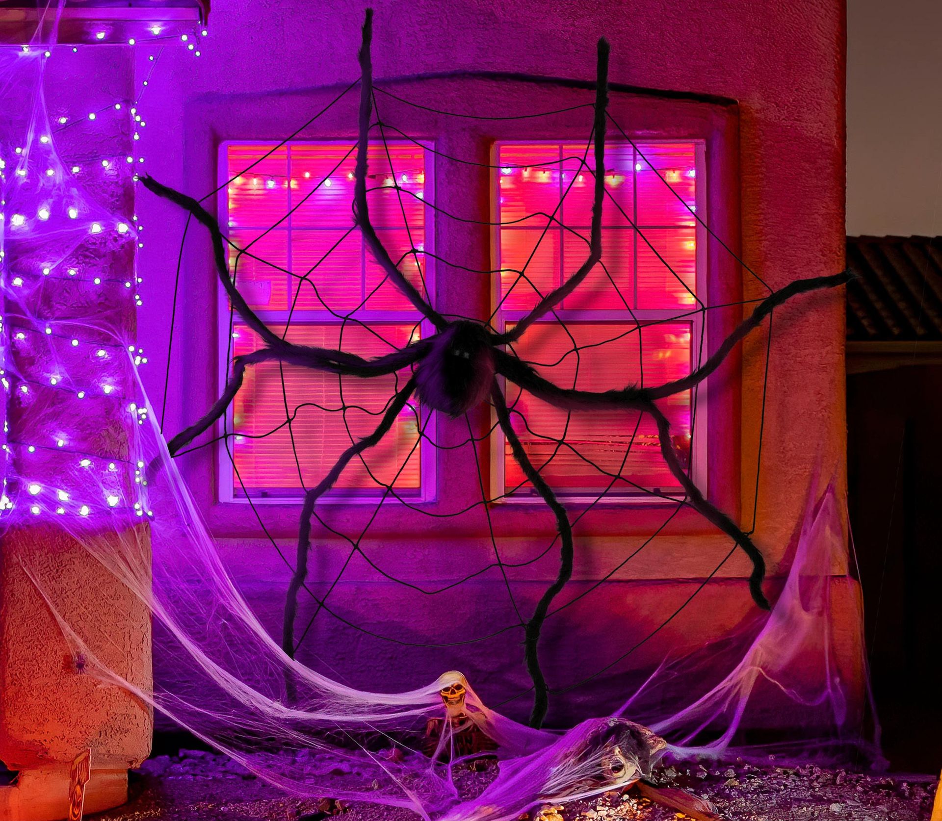 Spinnenweb met enorme nepspin 200 cm halloween