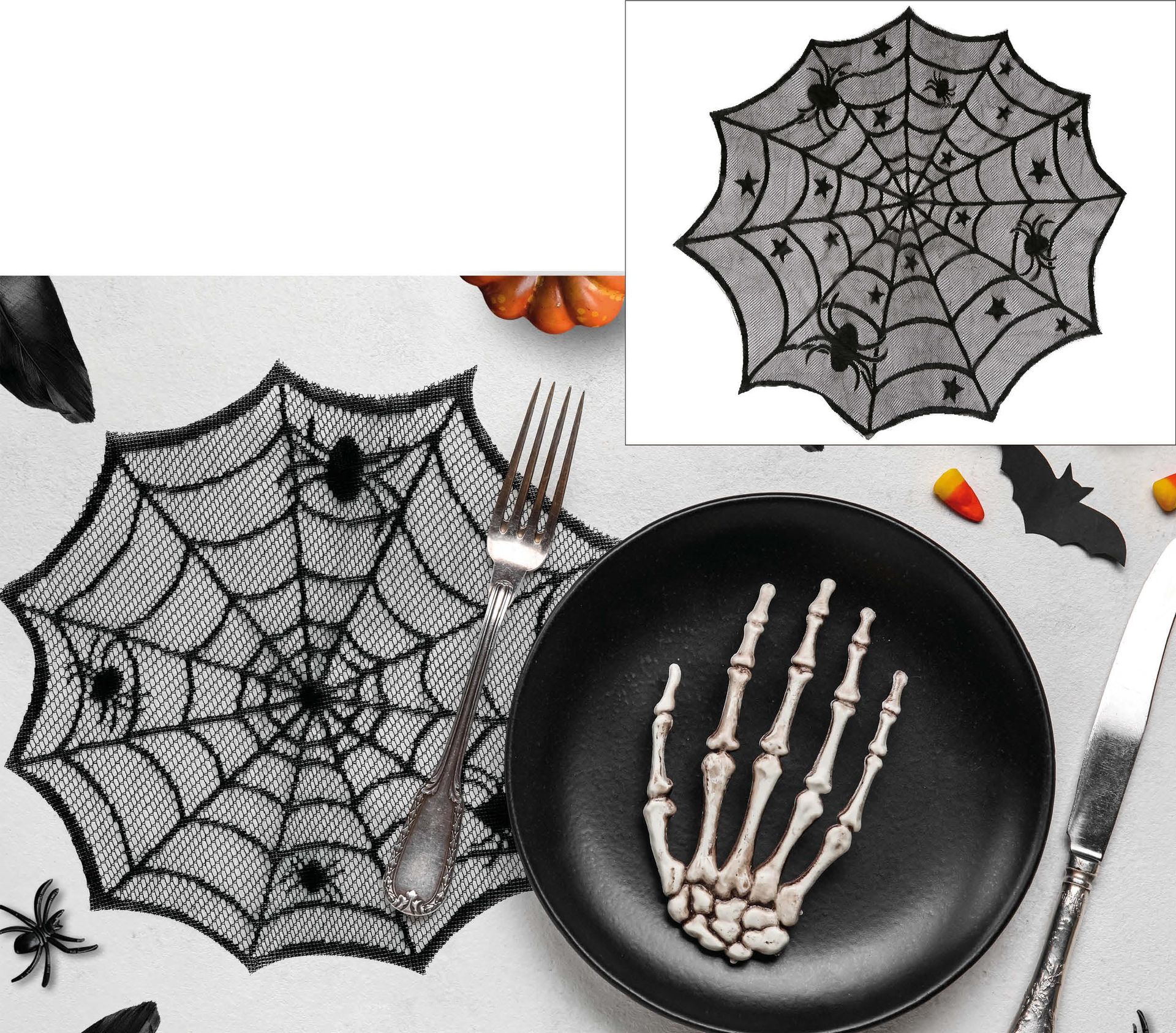 Spinnenweb placemat geborduurd 30 cm halloween