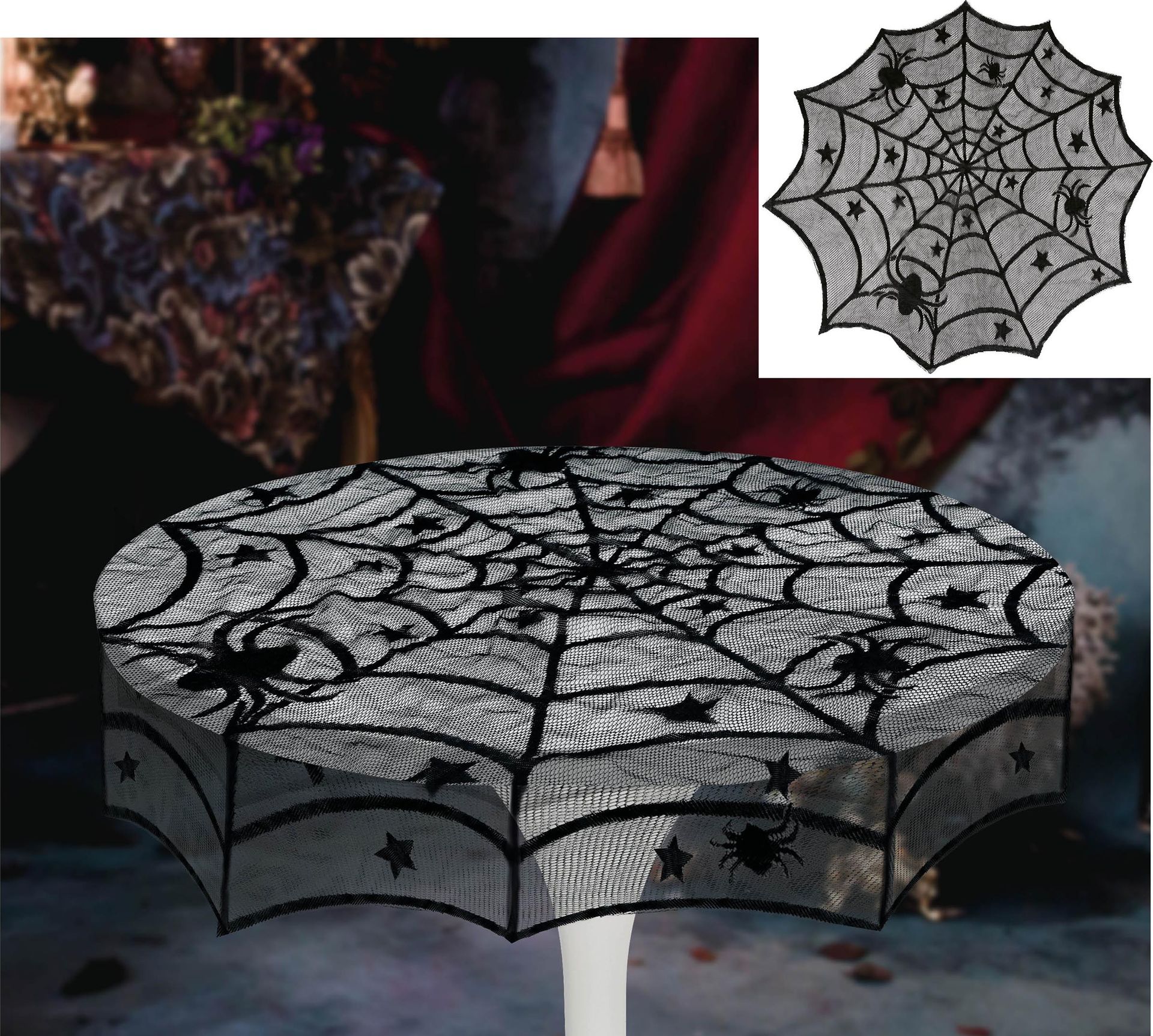 Spinnenweb tafelkleed geborduurd 100 cm halloween