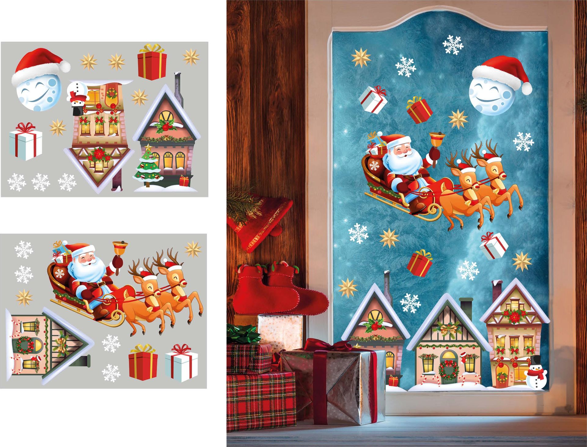 Statische raamstickers kerstdorp 2 vellen