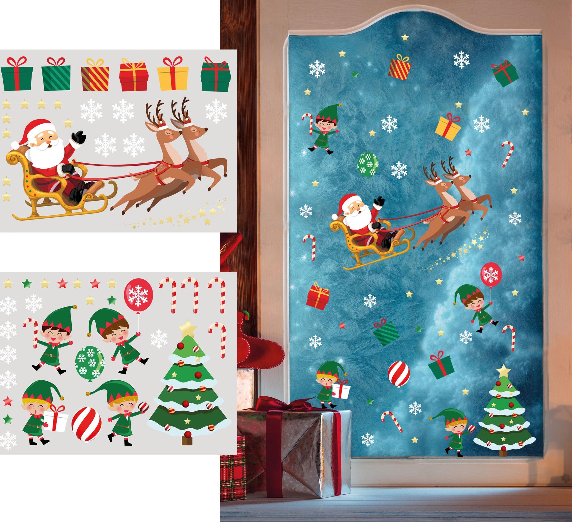 Statische raamstickers kerstman 2 vellen