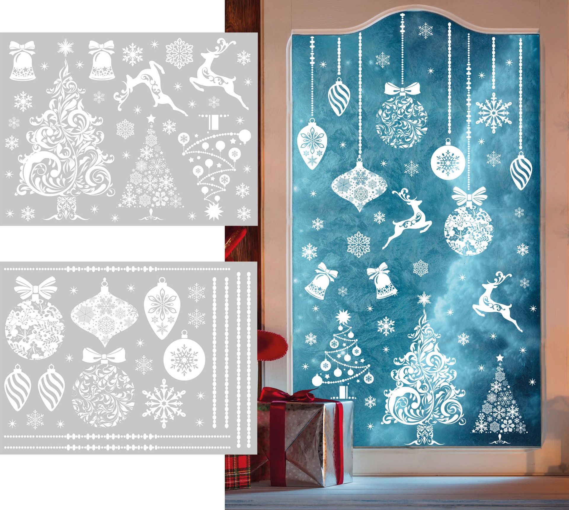 Statische raamstickers witte kerst 2 vellen