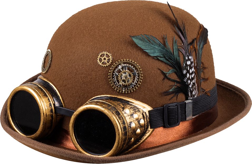 Steampunk bruine hoed met veer