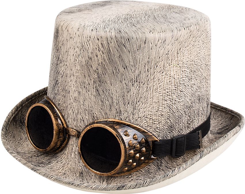 Steampunk hoed beige met bril