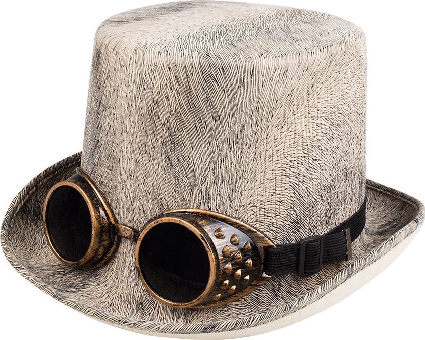 Steampunk hoed beige met bril