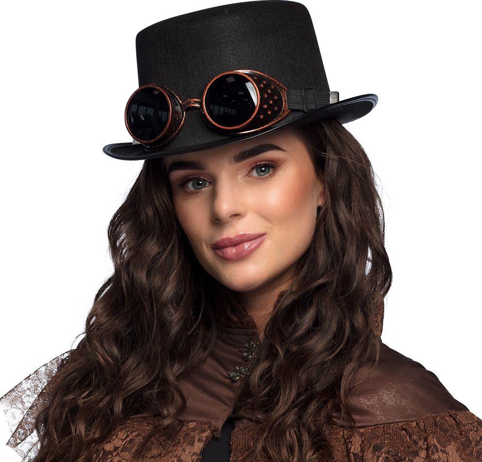 Steampunk hoge hoed met goggles