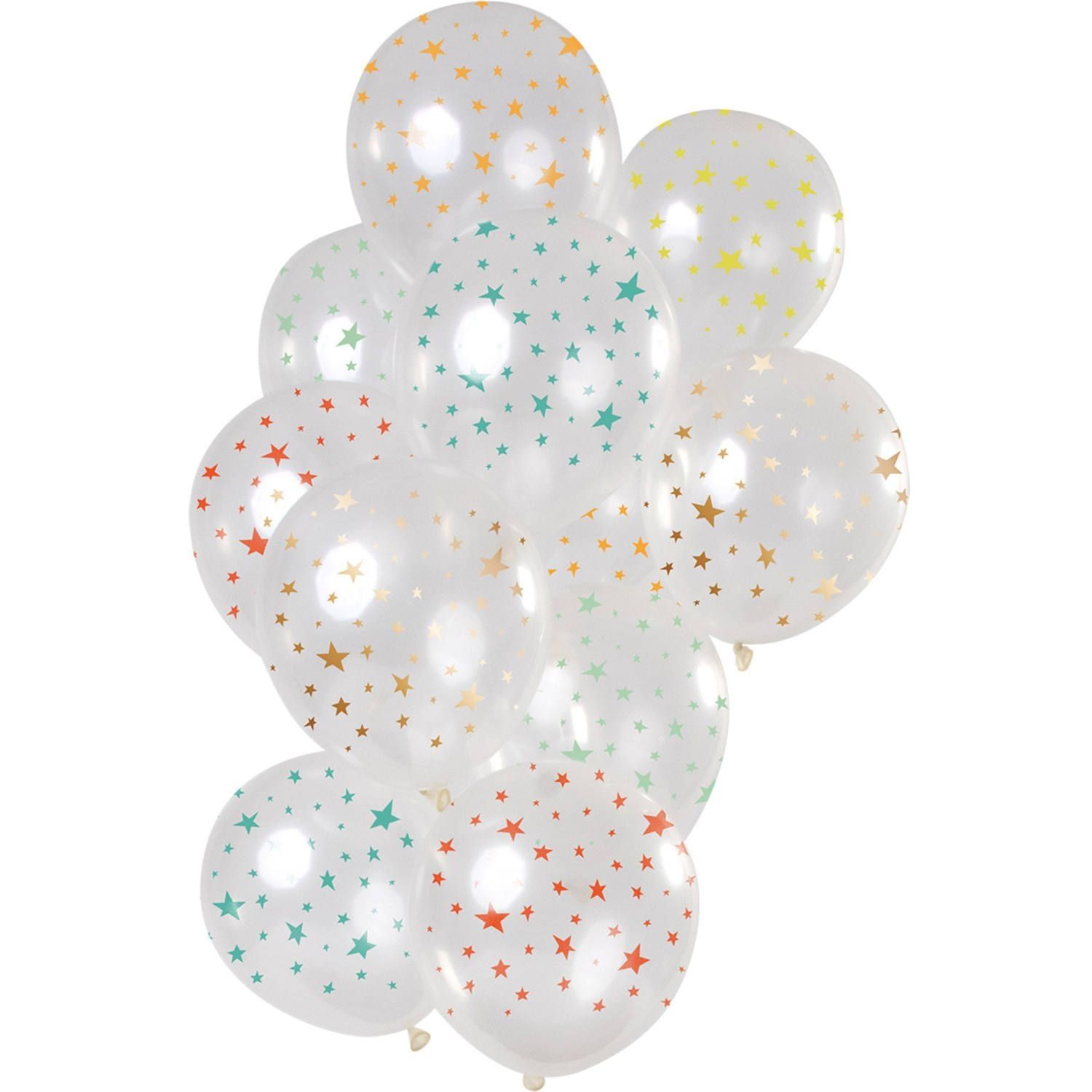 Sterren meerkleurig transparant ballonnen 12 stuks