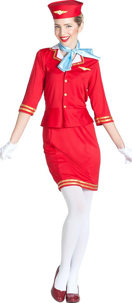 Stewardess Kostuum Rood Dames