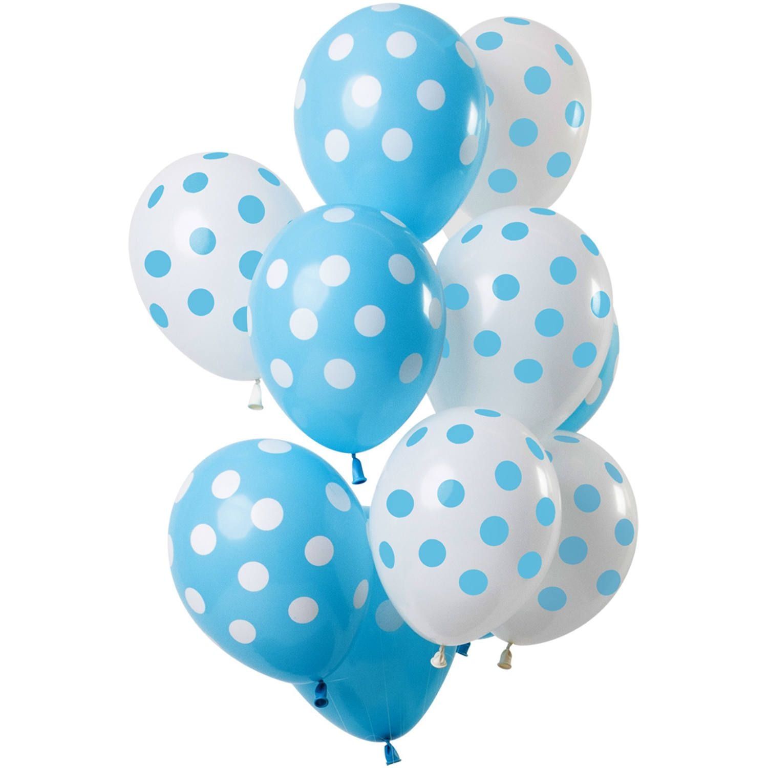 Stippen blauw wit ballonnen 12 stuks