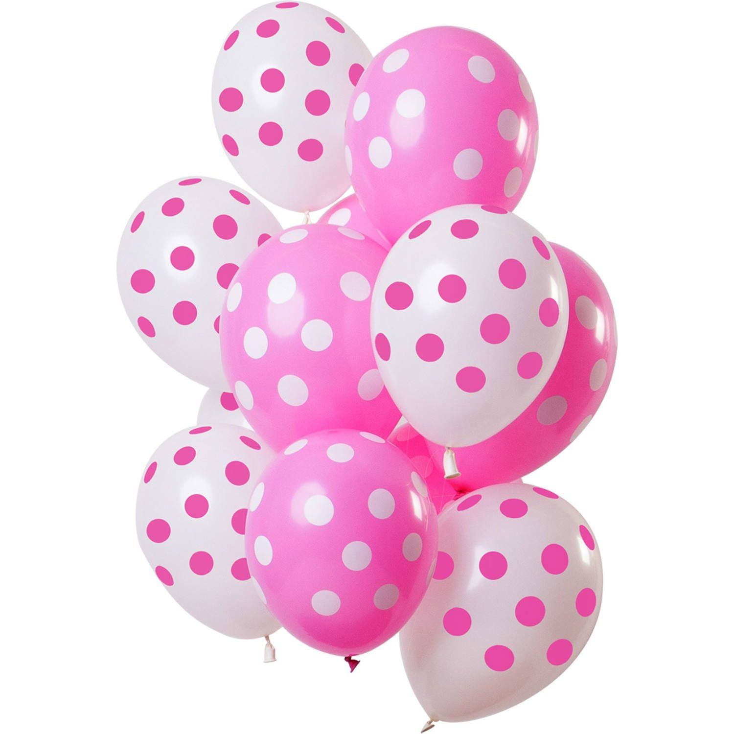Stippen roze wit ballonnen 12 stuks