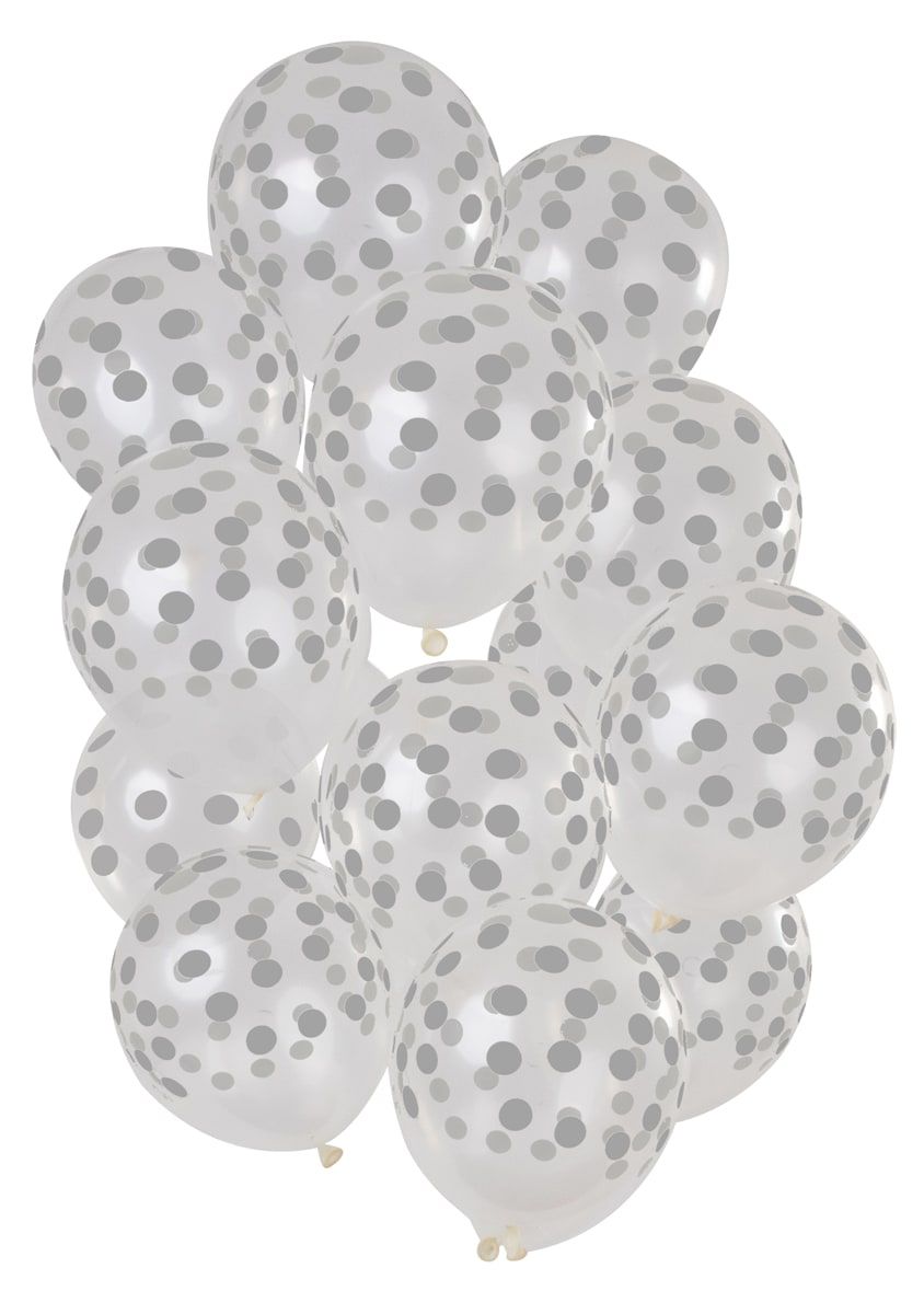 Stippen zilver transparant ballonnen 15 stuks