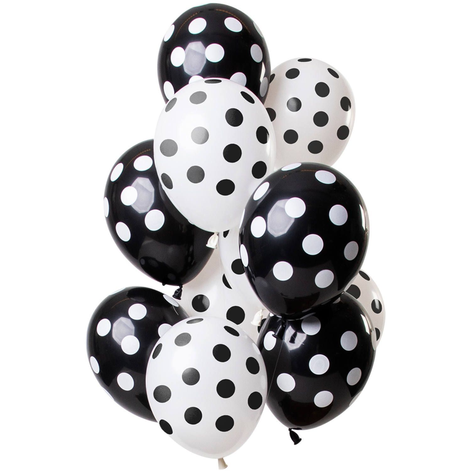 Stippen zwart wit ballonnen 12 stuks