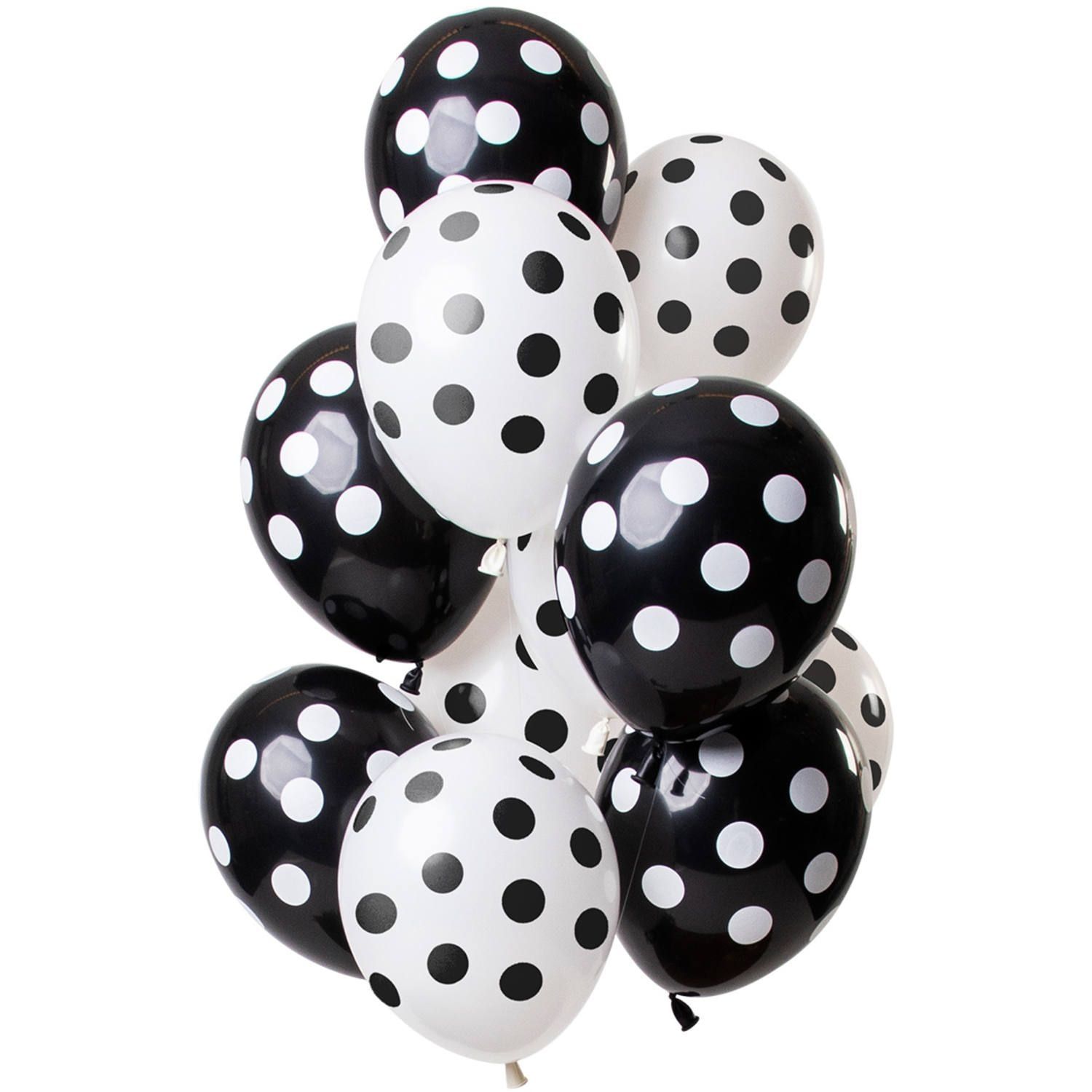 Stippen zwart wit ballonnen 12 stuks