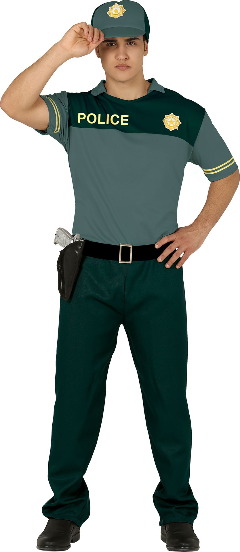 Stoer groen politiekostuum