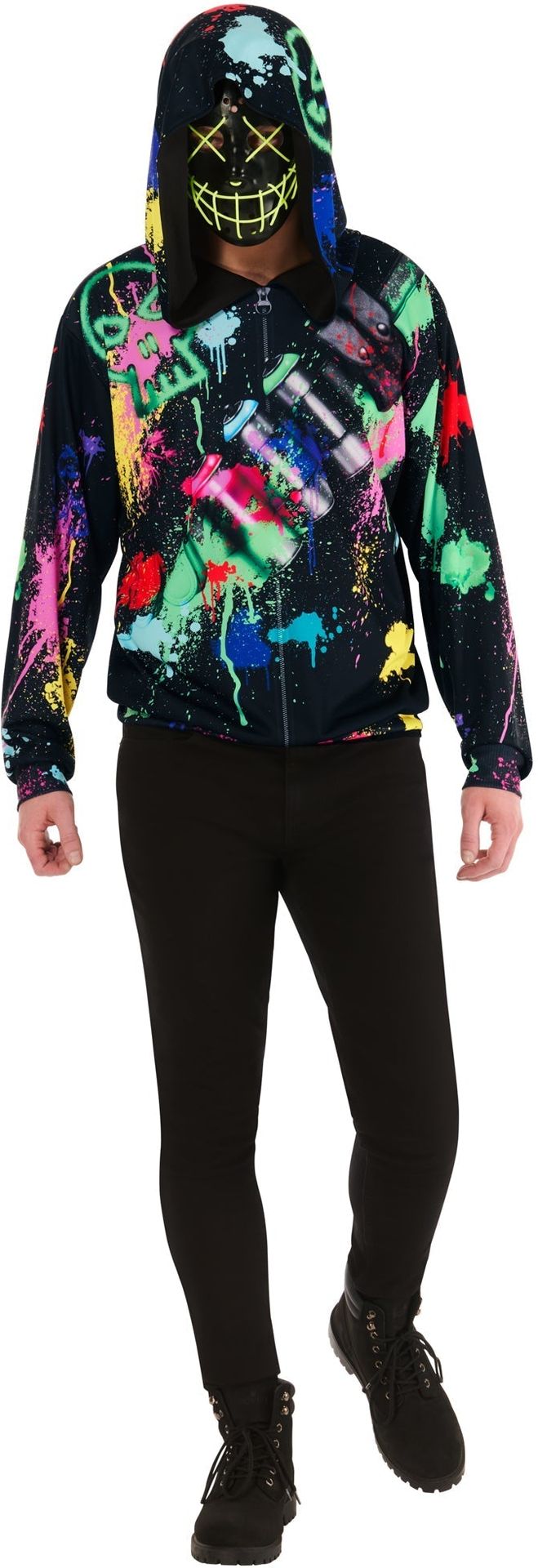 Straatartiest Halloween Outfit met Glow in de Dark Masker Heren