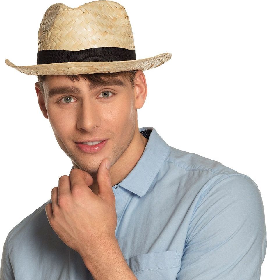 Strohoed fedora met zwarte band