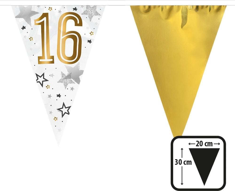 Sweet 16 Folievlaggenlijn Verjaardag 6M Goud Wit