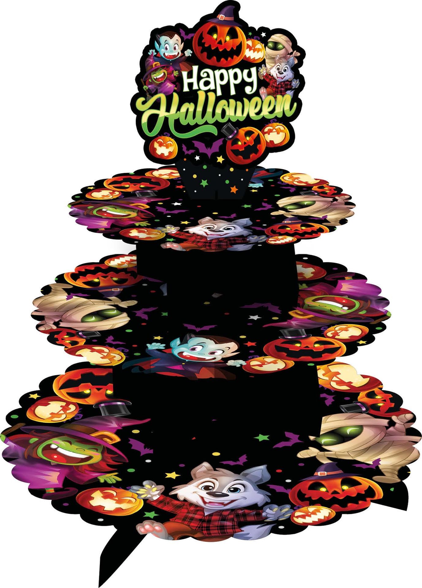 Taartstandaard 3 verhogingen vrolijke halloween monsters