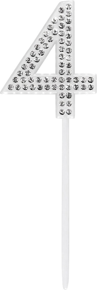Taarttopper Cijfer 4 Verjaardag Zilver