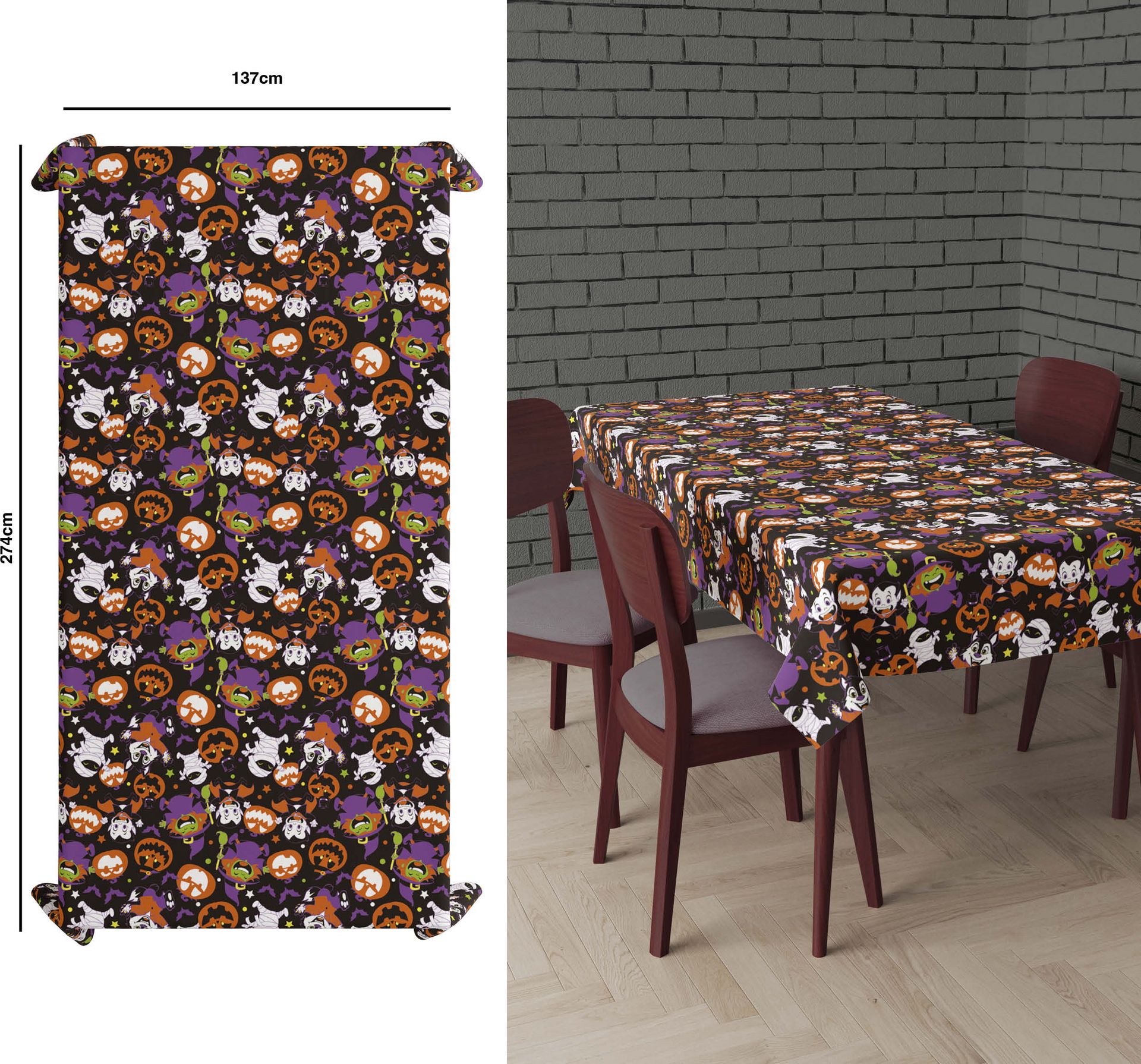Tafelkleed vrolijke halloween monsters 137 x 274 cm