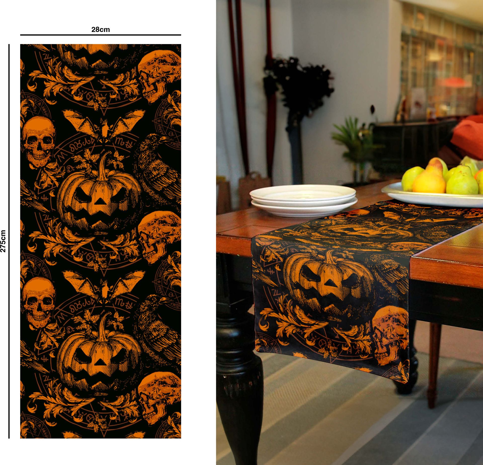 Tafelloper gothic pompoen linnen halloween