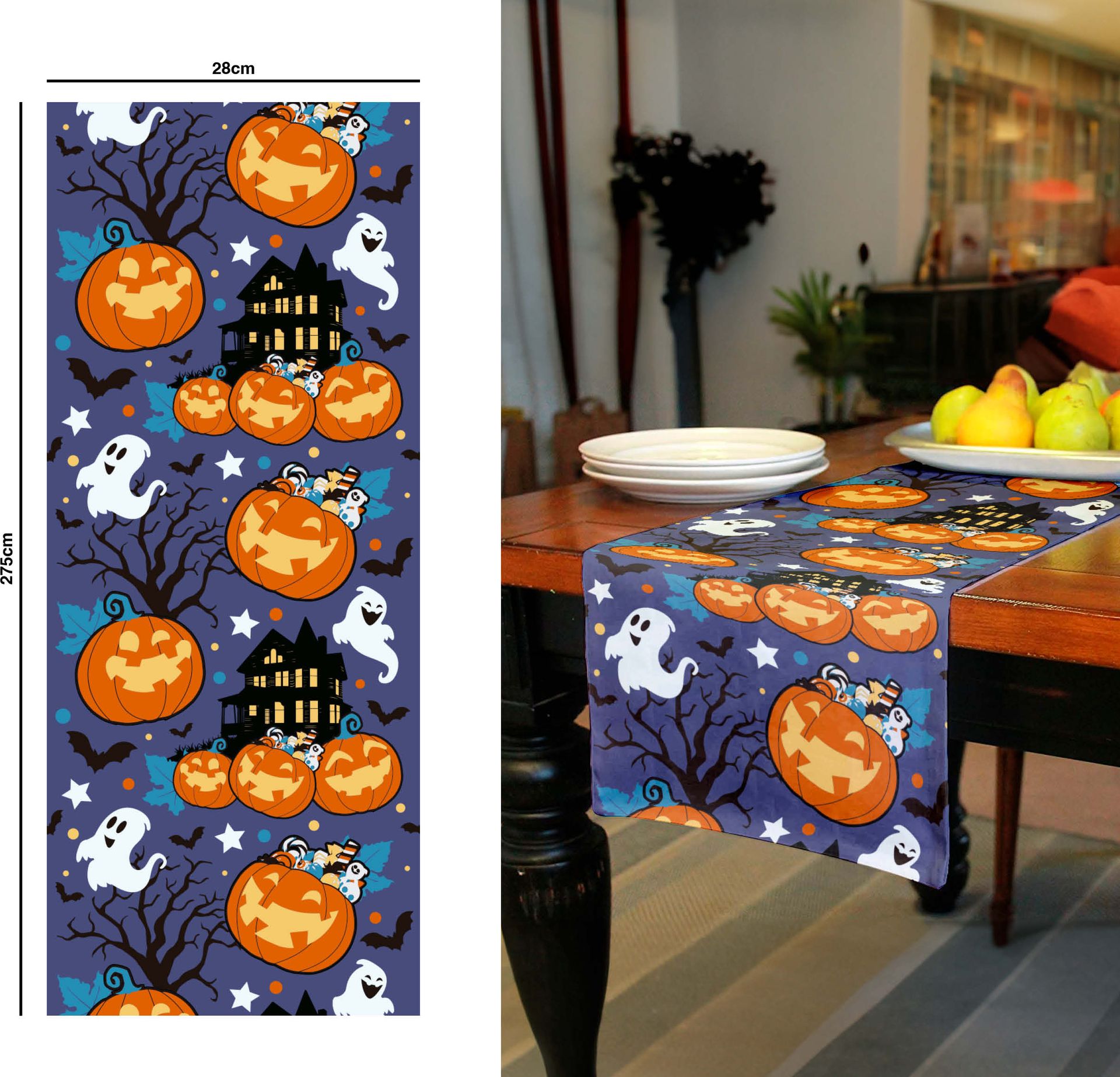 Tafelloper vrolijke halloween figuren linnen