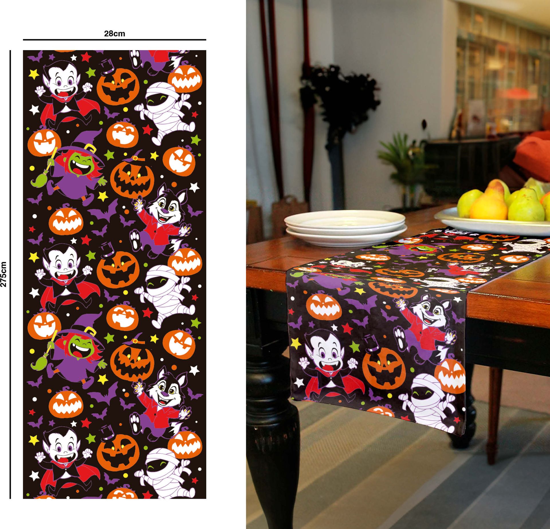 Tafelloper vrolijke halloween monsters linnen