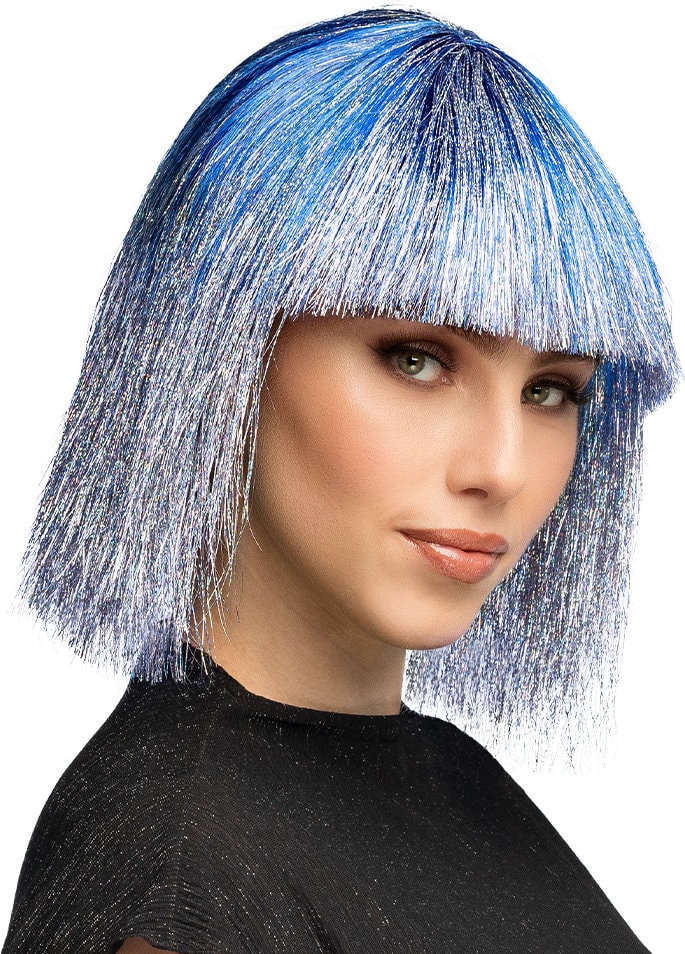 Tinsel Pruik Dames Zilver Blauw