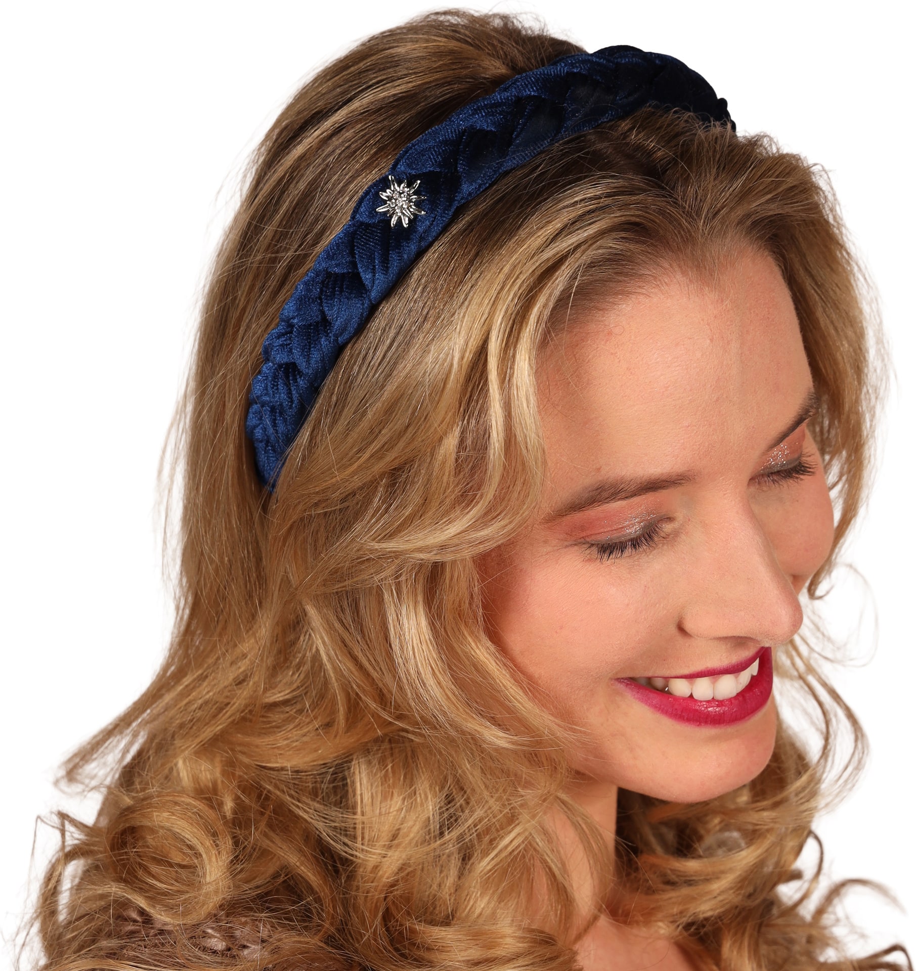Tiroler Haarband Marineblauw Gevlochten Edelweiss Oktoberfest