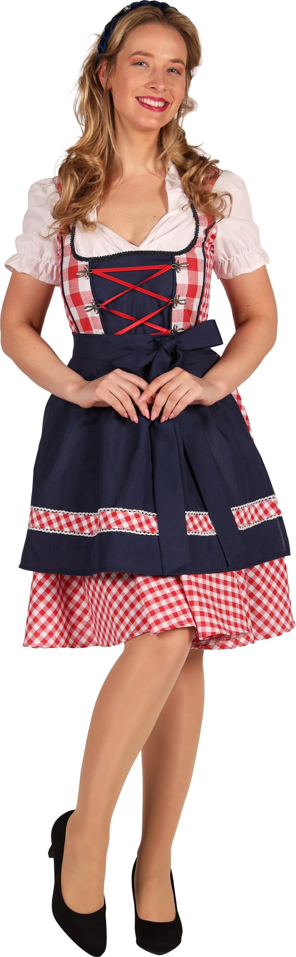 Tiroler Oktoberfest Jurk Rood Wit met Schort Dames