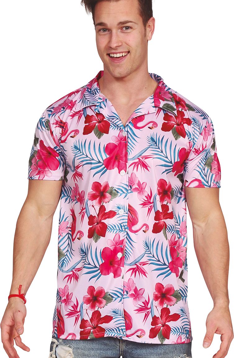 Tropisch Flamingo Hawaï Shirt in Roze