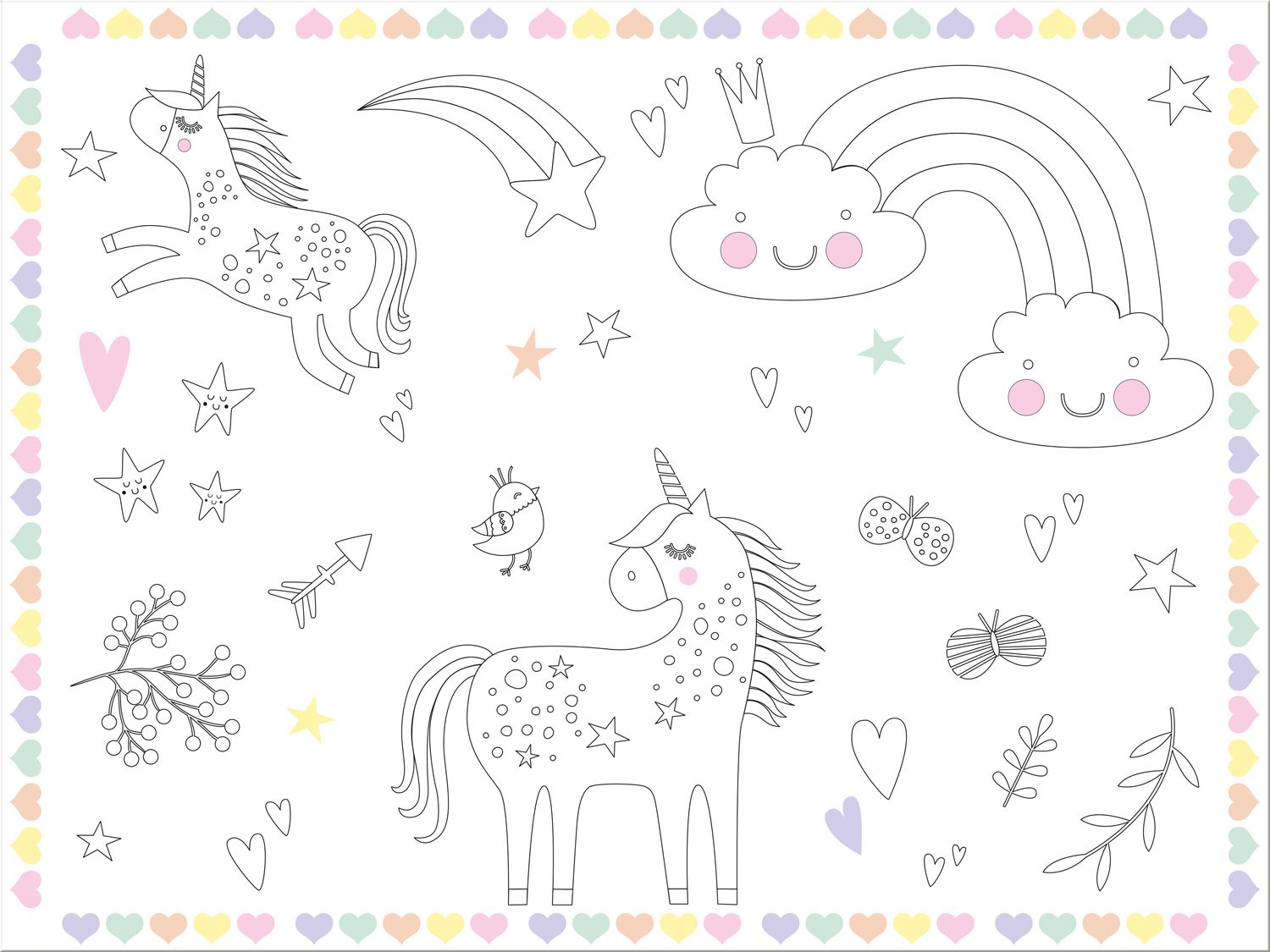 Unicorn en Rainbows kleurplaat placemats