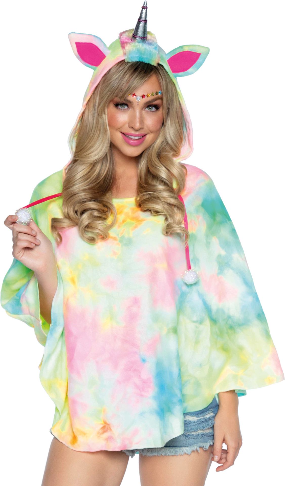 Unicorn poncho tie dye met capuchon