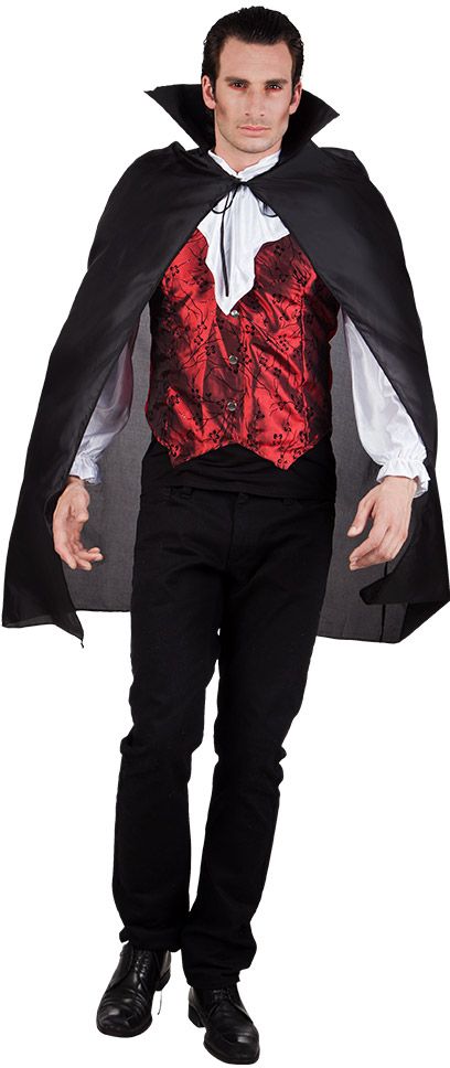 Vampier cape zwart met opstaande kraag